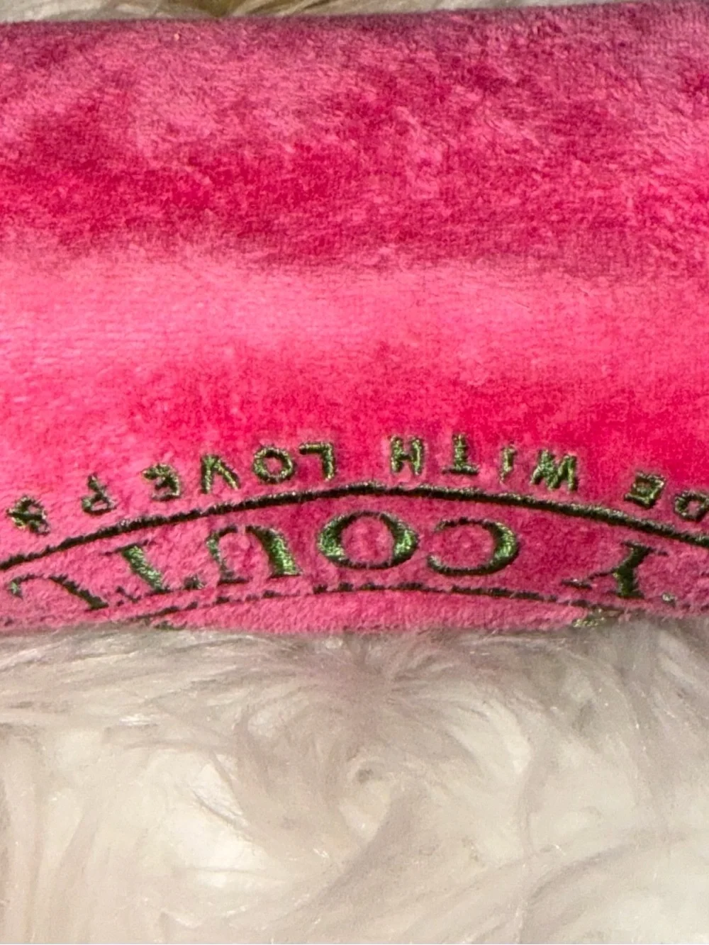 Y2K Juicy Couture Watermelon Velvet Logo Pouch & Gold Charm